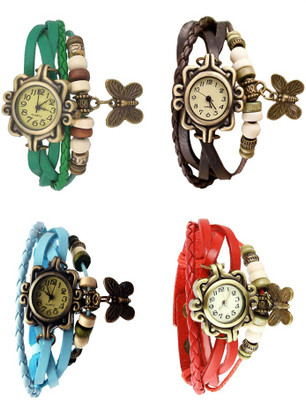 

Kissu Vintage Rakhi Combo of 4 Green, Sky Blue, Brown And Red Watch - For Women