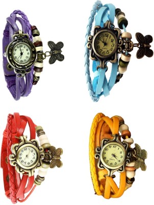 NS18 Vintage Butterfly Rakhi Combo of 4 Purple, Red, Sky Blue And Yellow Analog Watch  - For Women   Watches  (NS18)