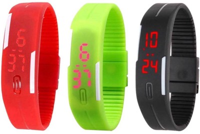 NS18 Silicone Led Magnet Band Combo of 3 Red, Green And Black Digital Watch  - For Boys & Girls   Watches  (NS18)