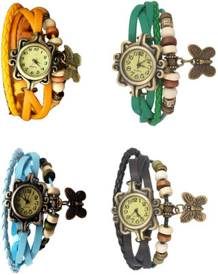 

NS18 Vintage Butterfly Rakhi Combo of 4 Yellow, Sky Blue, Green And Black Watch - For Women