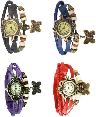 NS18 Vintage Butterfly Rakhi Combo of 4 Black, Purple, Blue And Red Analog Watch  - For Women   Watches  (NS18)