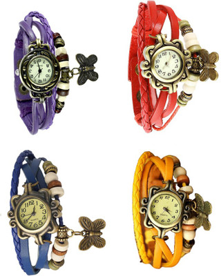

NS18 Vintage Butterfly Rakhi Combo of 4 Purple, Blue, Red And Yellow Watch - For Women