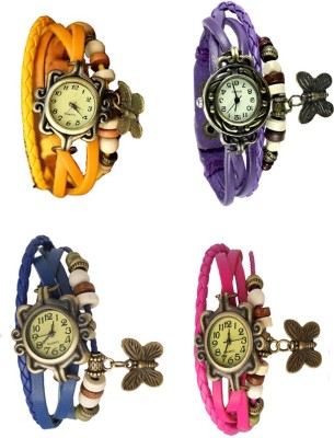 NS18 Vintage Butterfly Rakhi Combo of 4 Yellow, Blue, Purple And Pink Analog Watch  - For Women   Watches  (NS18)