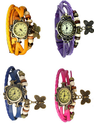 

NS18 Vintage Butterfly Rakhi Combo of 4 Yellow, Blue, Purple And Pink Watch - For Women
