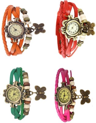 NS18 Vintage Butterfly Rakhi Combo of 4 Orange, Green, Red And Pink Analog Watch  - For Women   Watches  (NS18)