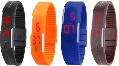 NS18 Silicone Led Magnet Band Combo of 4 Black, Orange, Blue And Brown Digital Watch  - For Boys & Girls   Watches  (NS18)