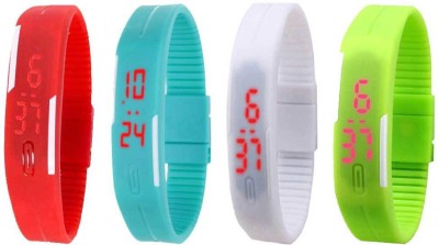 NS18 Silicone Led Magnet Band Combo of 4 Red, Sky Blue, White And Green Digital Watch  - For Boys & Girls   Watches  (NS18)