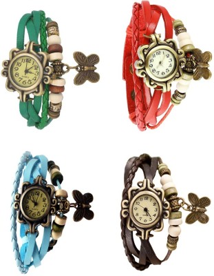 NS18 Vintage Butterfly Rakhi Combo of 4 Green, Sky Blue, Red And Brown Analog Watch  - For Women   Watches  (NS18)