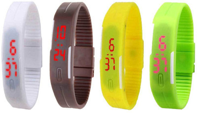 

Kissu Led Magnet Band Combo of 4 White, Brown, Yellow And Green Watch - For Men & Women