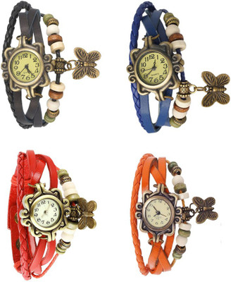 

NS18 Vintage Butterfly Rakhi Combo of 4 Black, Red, Blue And Orange Watch - For Women