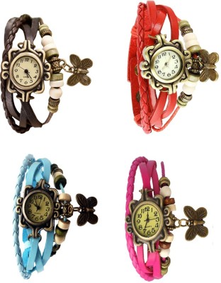 NS18 Vintage Butterfly Rakhi Combo of 4 Brown, Sky Blue, Red And Pink Analog Watch  - For Women   Watches  (NS18)