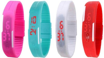 NS18 Silicone Led Magnet Band Watch Combo of 4 Pink, Sky Blue, White And Red Digital Watch  - For Couple   Watches  (NS18)