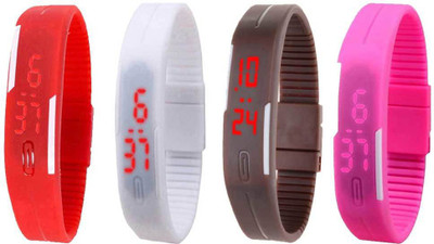 Kissu Led Magnet Band Combo of 4 Red, White, Brown And Pink Watch - For Men & Women