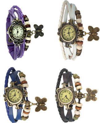 

NS18 Vintage Butterfly Rakhi Combo of 4 Purple, Blue, White And Black Watch - For Women