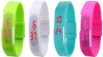 Kissu Led Magnet Band Combo of 4 Green, White, Sky Blue And Pink Watch - For Men & Women