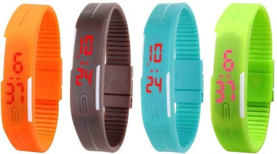 NS18 Silicone Led Magnet Band Combo of 4 Pink, Brown, Sky Blue And Green Digital Watch  - For Boys & Girls   Watches  (NS18)