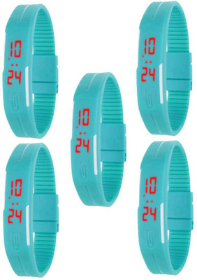 

NS18 Silicone Led Magnet Band Combo of 5 Sky Blue Watch - For Boys & Girls
