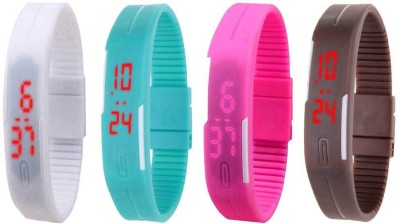 NS18 Silicone Led Magnet Band Combo of 4 White, Sky Blue, Pink And Brown Digital Watch  - For Boys & Girls   Watches  (NS18)