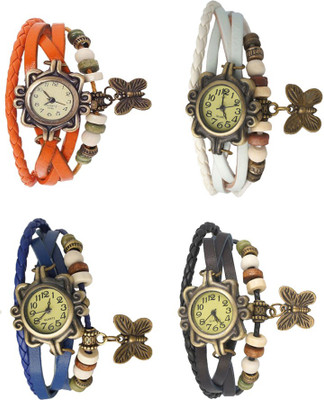 

Kissu Vintage Rakhi Combo of 4 Orange, Blue, White And Black Watch - For Women
