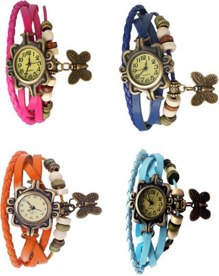 NS18 Vintage Butterfly Rakhi Combo of 4 Pink, Orange, Blue And Sky Blue Analog Watch  - For Women   Watches  (NS18)