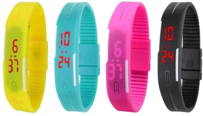 NS18 Silicone Led Magnet Band Combo of 4 Yellow, Sky Blue, Pink And Black Digital Watch  - For Boys & Girls   Watches  (NS18)