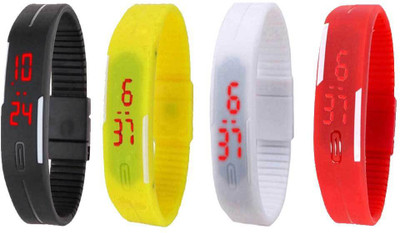 View NS18 Silicone Led Magnet Band Watch Combo of 4 Black, Yellow, White And Red Digital Watch  - For Couple Wrist Watches Price Online(NS18)