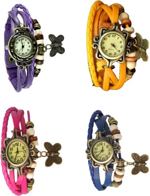 NS18 Vintage Butterfly Rakhi Combo of 4 Purple, Pink, Yellow And Blue Analog Watch  - For Women   Watches  (NS18)