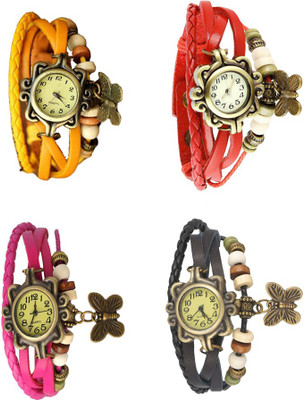 

NS18 Vintage Butterfly Rakhi Combo of 4 Yellow, Pink, Red And Black Watch - For Women