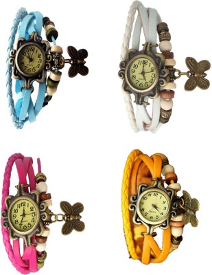 NS18 Vintage Butterfly Rakhi Combo of 4 Sky Blue, Pink, White And Yellow Analog Watch  - For Women   Watches  (NS18)
