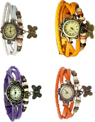 

NS18 Vintage Butterfly Rakhi Combo of 4 White, Purple, Yellow And Orange Watch - For Women