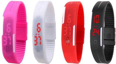 

Kissu Led Magnet Band Combo of 4 Pink, White, Red And Black Watch - For Men & Women
