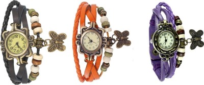 NS18 Vintage Butterfly Rakhi Watch Combo of 3 Black, Orange And Purple Analog Watch  - For Women   Watches  (NS18)