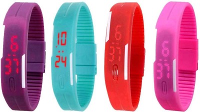 NS18 Silicone Led Magnet Band Watch Combo of 4 Purple, Sky Blue, Red And Pink Digital Watch  - For Couple   Watches  (NS18)
