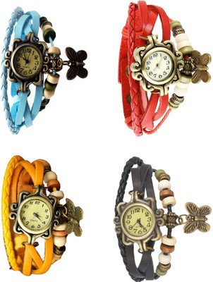 

NS18 Vintage Butterfly Rakhi Combo of 4 Sky Blue, Yellow, Red And Black Watch - For Women