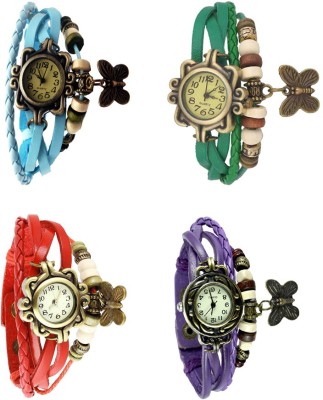 NS18 Vintage Butterfly Rakhi Combo of 4 Sky Blue, Red, Green And Purple Analog Watch  - For Women   Watches  (NS18)