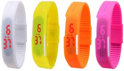 NS18 Silicone Led Magnet Band Watch Combo of 4 White, Yellow, Orange And Pink Digital Watch  - For Couple   Watches  (NS18)