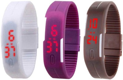 NS18 Silicone Led Magnet Band Combo of 3 White, Purple And Brown Digital Watch  - For Boys & Girls   Watches  (NS18)