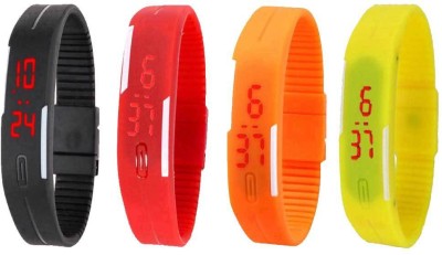 NS18 Silicone Led Magnet Band Combo of 4 Black, Red, Orange And Yellow Digital Watch  - For Boys & Girls   Watches  (NS18)