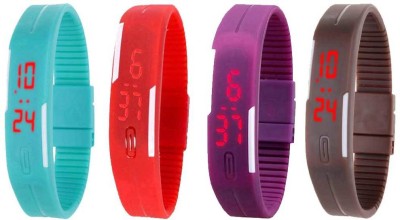 NS18 Silicone Led Magnet Band Combo of 4 Sky Blue, Red, Purple And Brown Digital Watch  - For Boys & Girls   Watches  (NS18)