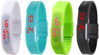 NS18 Silicone Led Magnet Band Combo of 4 White, Sky Blue, Green And Black Digital Watch  - For Boys & Girls   Watches  (NS18)