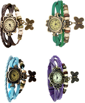 

Kissu Vintage Rakhi Combo of 4 Brown, Sky Blue, Green And Purple Watch - For Women