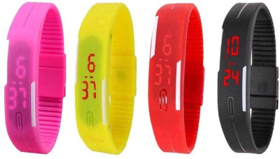 NS18 Silicone Led Magnet Band Combo of 4 Pink, Yellow, Red And Black Digital Watch  - For Boys & Girls   Watches  (NS18)