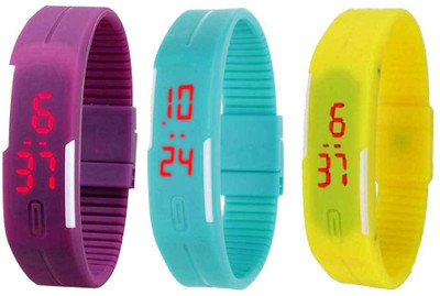 View NS18 Silicone Led Magnet Band Combo of 3 Purple, Sky Blue And Yellow Digital Watch  - For Boys & Girls Wrist Watches Price Online(NS18)