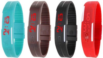 NS18 Silicone Led Magnet Band Watch Combo of 4 Sky Blue, Brown, Black And Red Digital Watch  - For Couple   Watches  (NS18)