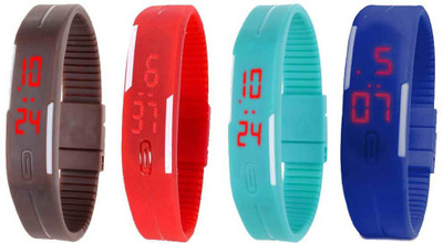 

NS18 Silicone Led Magnet Band Combo of 4 Brown, Red, Sky Blue And Blue Watch - For Boys & Girls