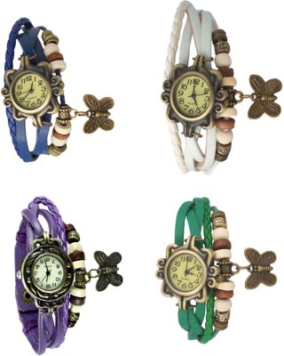 NS18 Vintage Butterfly Rakhi Combo of 4 Blue, Purple, White And Green Analog Watch  - For Women   Watches  (NS18)