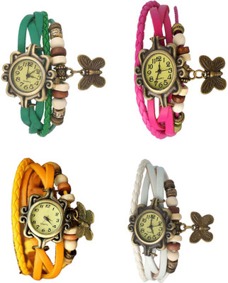 NS18 Vintage Butterfly Rakhi Combo of 4 Green, Yellow, Pink And White Analog Watch  - For Women   Watches  (NS18)