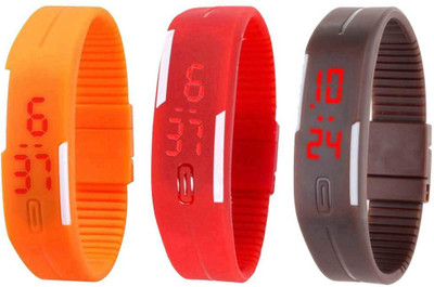 NS18 Silicone Led Magnet Band Combo of 3 Orange, Red And Brown Digital Watch  - For Boys & Girls   Watches  (NS18)