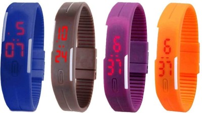 NS18 Silicone Led Magnet Band Combo of 4 Blue, Brown, Purple And Orange Digital Watch  - For Boys & Girls   Watches  (NS18)