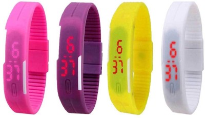 NS18 Silicone Led Magnet Band Combo of 4 Pink, Purple, Yellow And White Digital Watch  - For Boys & Girls   Watches  (NS18)